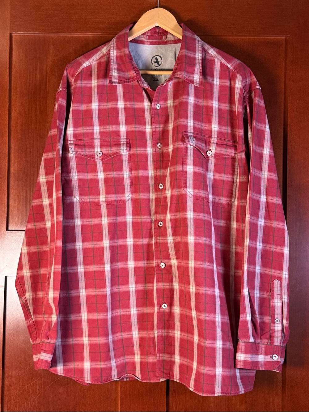 Aigle Men’s Red Plaid Cotton Button Down Shirt XXL Outdoor Casual